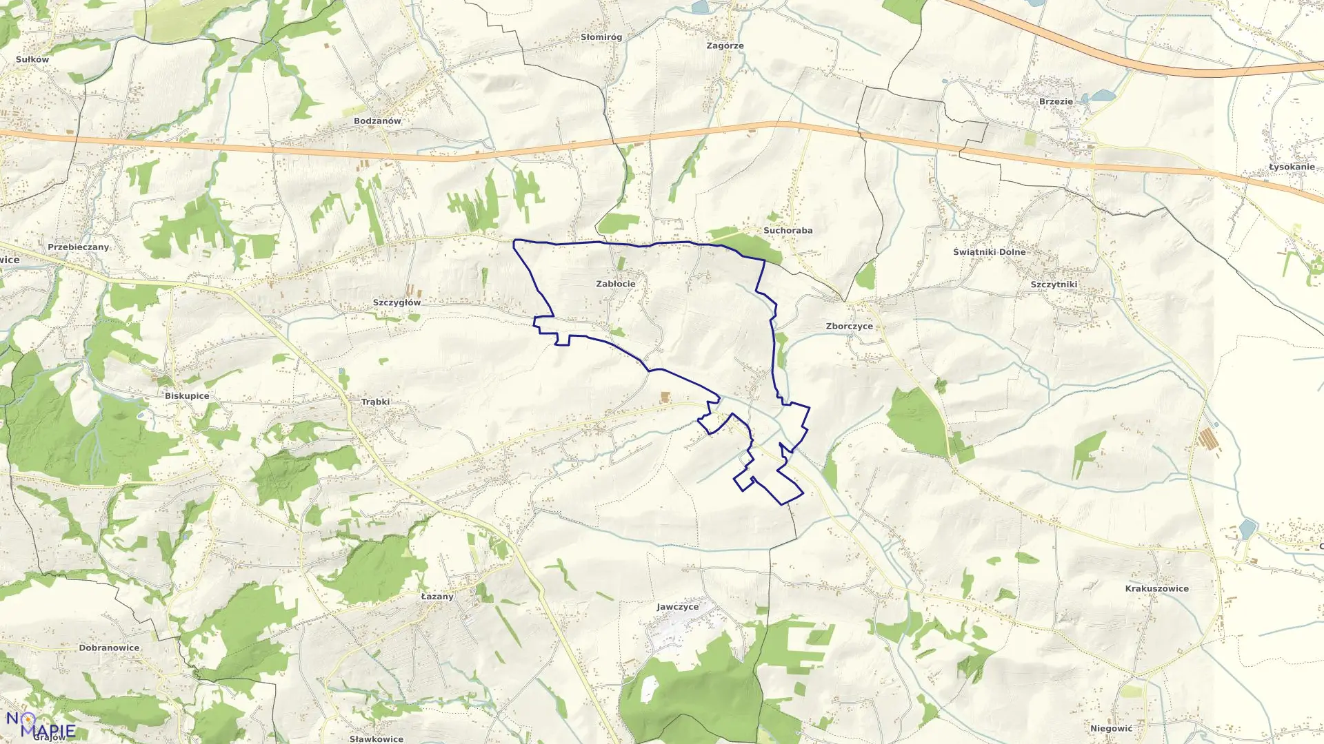 Mapa obrębu Zabłocie w gminie Biskupice